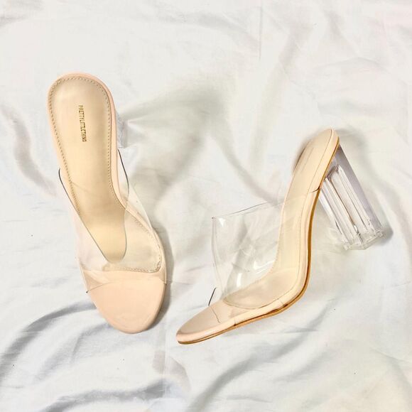 PrettyLittleThing Shoes - Prettylittlething PLT Early 2000's Block High Heel Clear Mules US 10